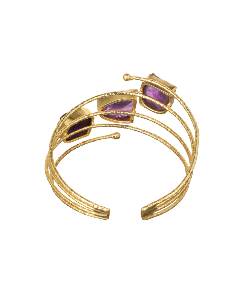 Layered Uncut Rough Stone Open Cuff Bracelet | Stylika