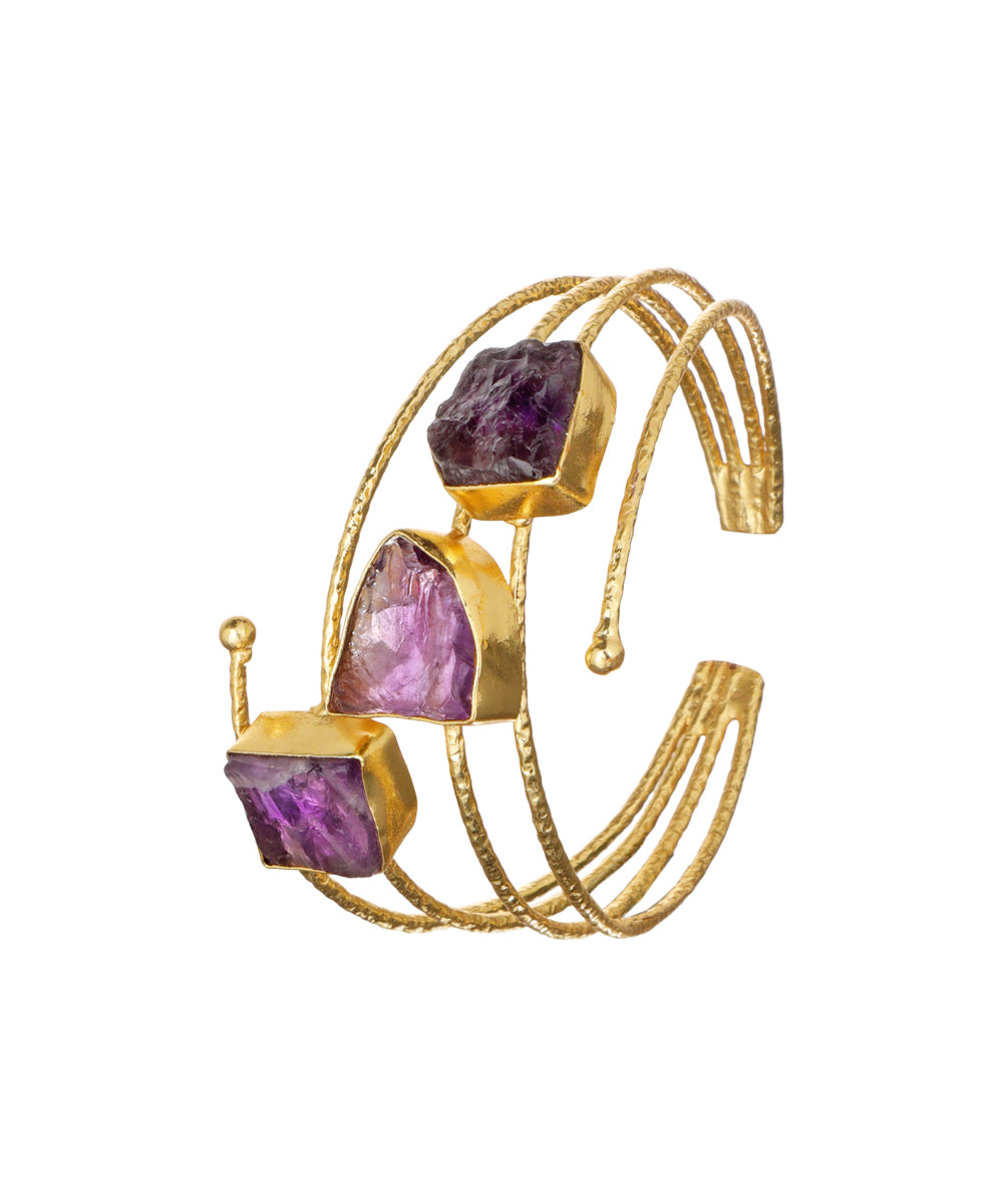Layered Uncut Rough Stone Open Cuff Bracelet | Stylika