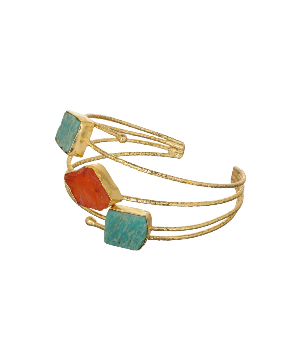Layered Uncut Rough Stone Open Cuff Bracelet | Stylika