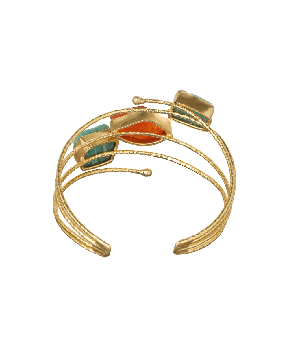 Layered Uncut Rough Stone Open Cuff Bracelet | Stylika