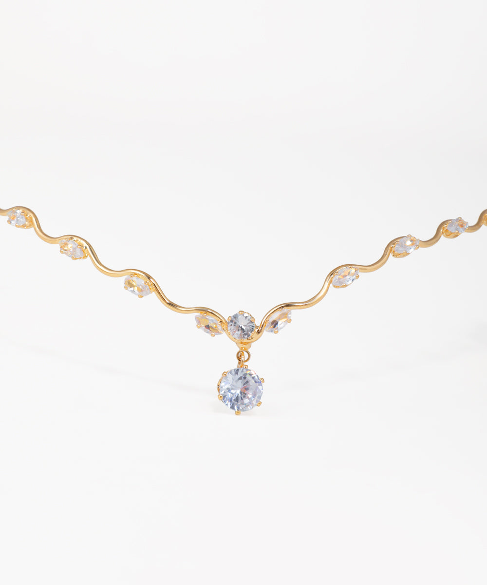 Wavy stone drop tiara headpiece with crystal dangle accents and silver-tone finish