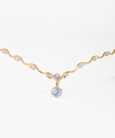 Wavy stone drop tiara headpiece with crystal dangle accents and silver-tone finish
