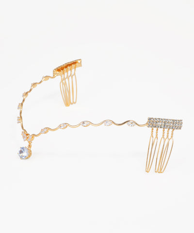 Silver-tone wedding headpiece with sparkling crystal drops and wavy silhouette