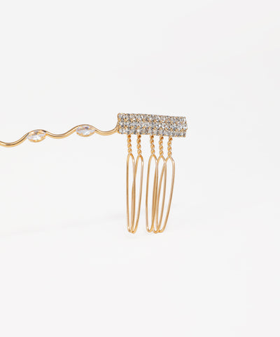 Elegant tiara headpiece with crystal dangle details and curved wave design