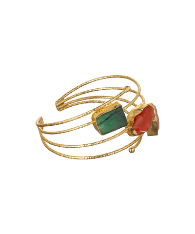 Layered Uncut Rough Stone Open Cuff Bracelet | Stylika
