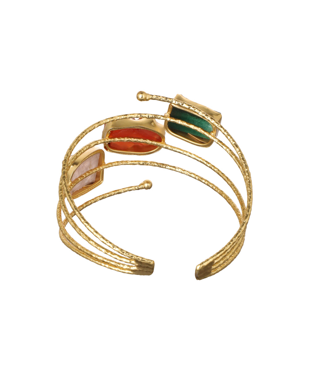 Layered Uncut Rough Stone Open Cuff Bracelet | Stylika