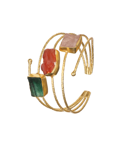 Layered Uncut Rough Stone Open Cuff Bracelet | Stylika