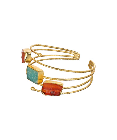 Layered Uncut Rough Stone Open Cuff Bracelet | Stylika