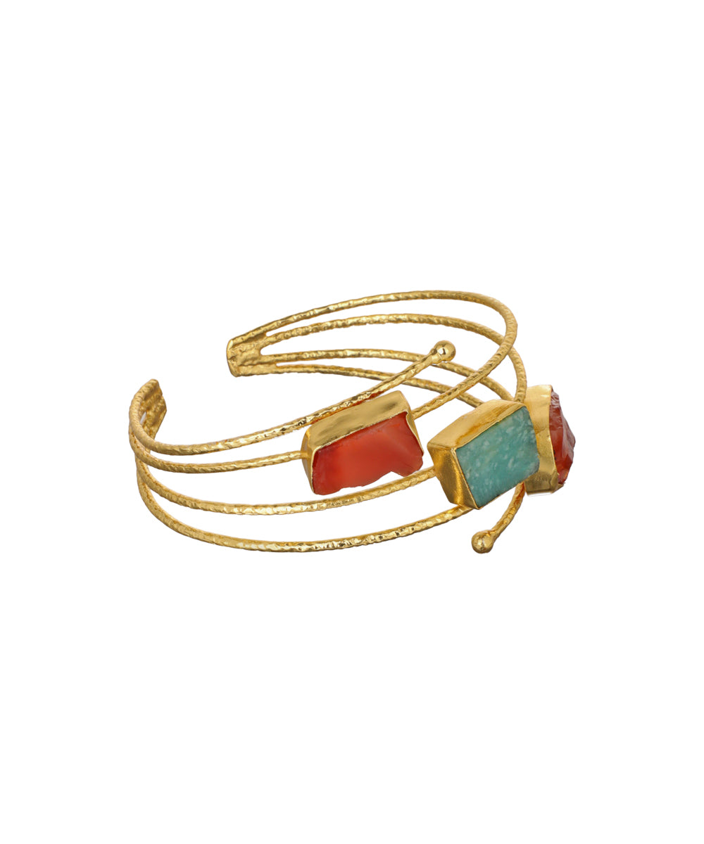 Layered Uncut Rough Stone Open Cuff Bracelet | Stylika
