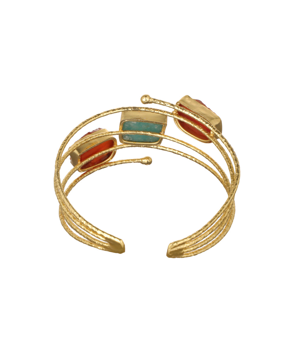 Layered Uncut Rough Stone Open Cuff Bracelet | Stylika