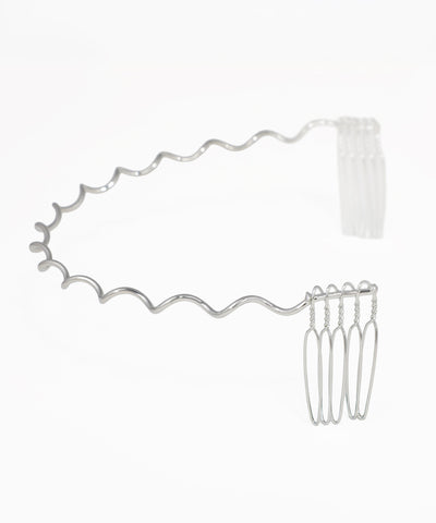 Silver-tone hair tiara with elegant wave design and secure fasteners