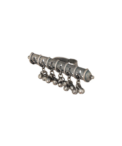 Cylindrical Motif Dangler Oxidised Ring | Stylika
