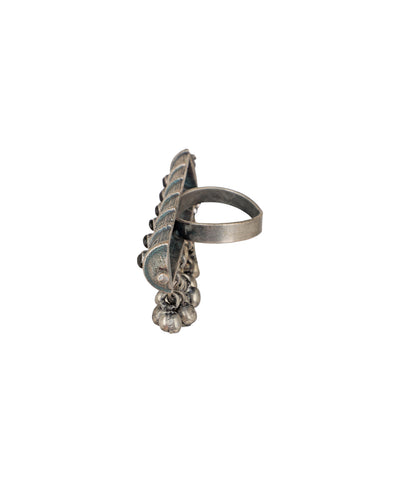 Cylindrical Motif Dangler Oxidised Ring | Stylika
