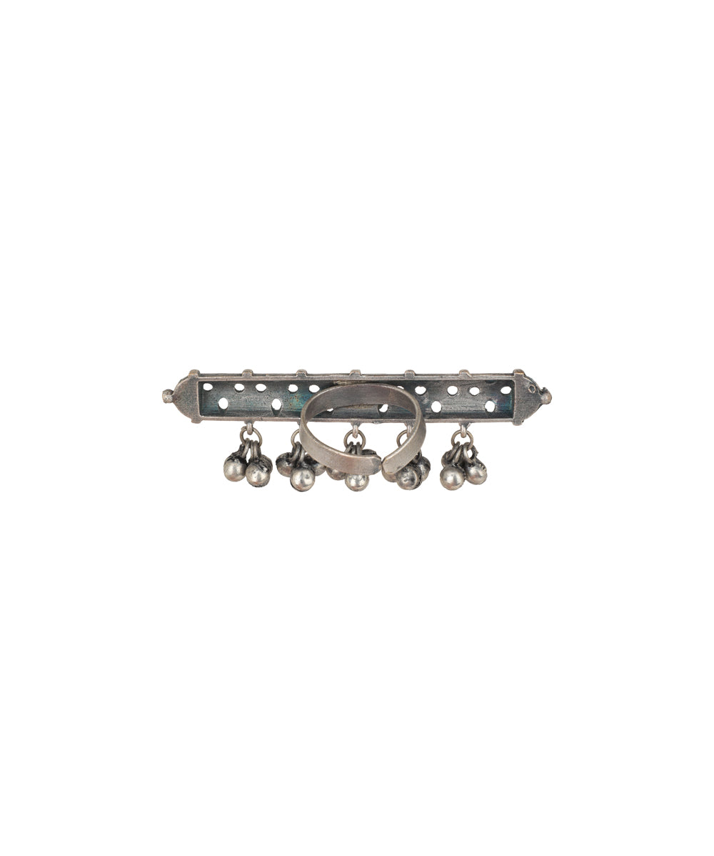 Cylindrical Motif Dangler Oxidised Ring | Stylika