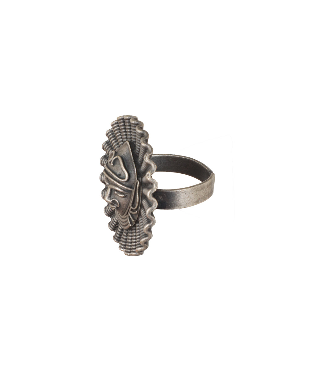 Tribal Mask Motif Oxidised Finger Ring | Stylika