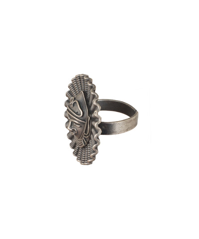 Tribal Mask Motif Oxidised Finger Ring | Stylika