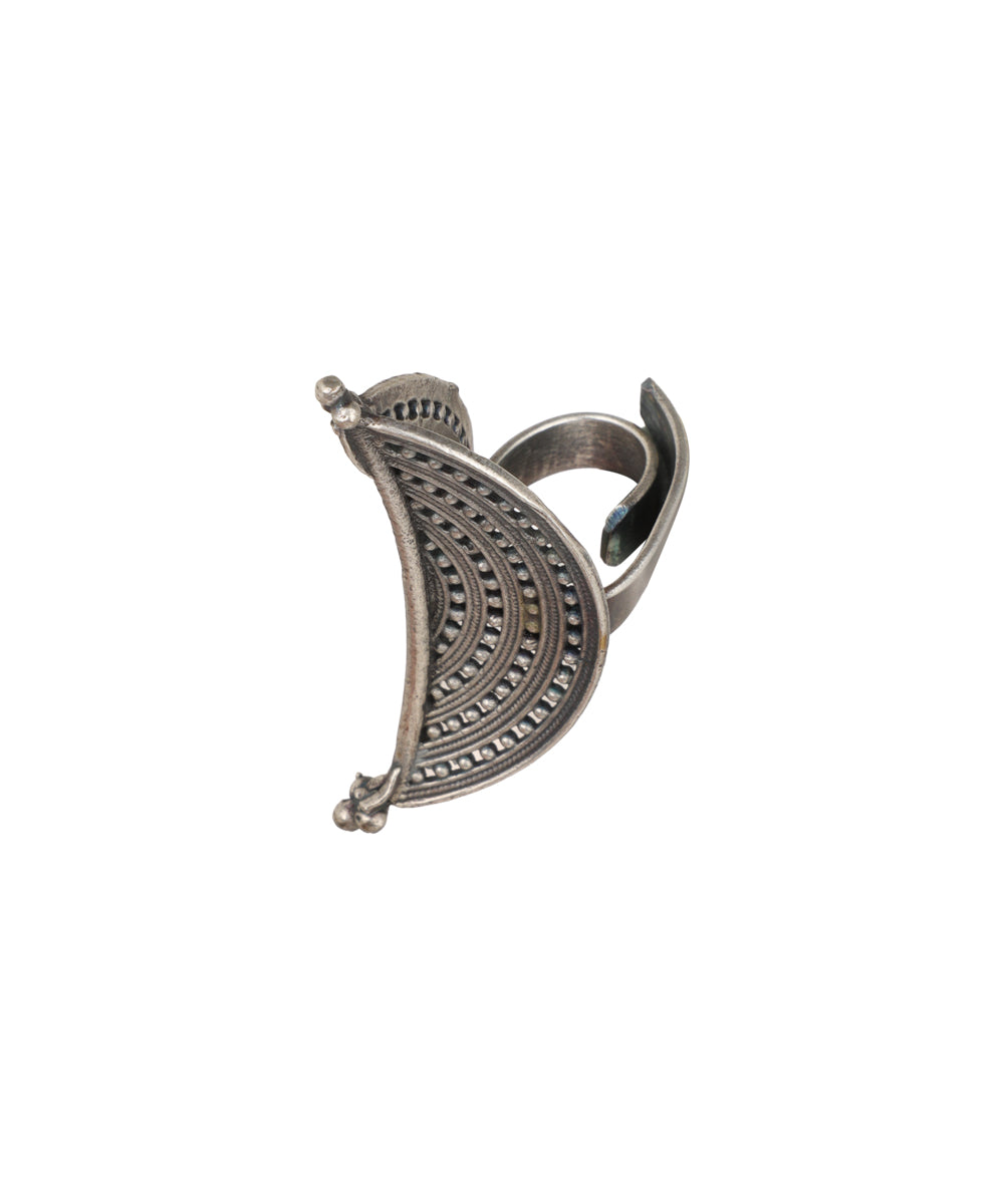 Oval Leaf Pattern Oxidised Ring | Stylika