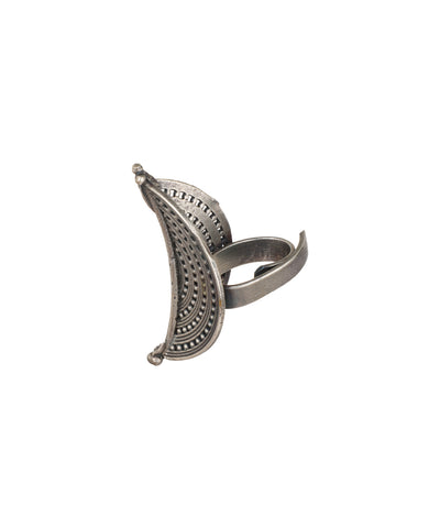 Oval Leaf Pattern Oxidised Ring | Stylika