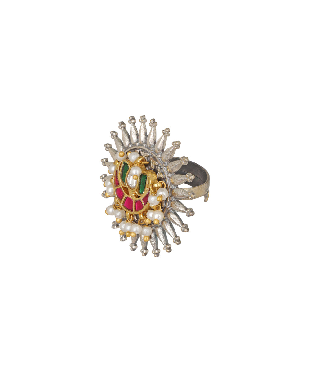 Sunburst Motif Decorative Oxidised Statement Ring | Stylika