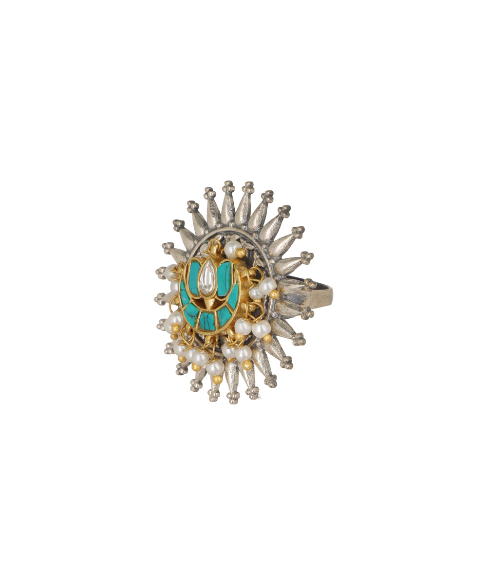 Sunburst Motif Decorative Oxidised Statement Ring | Stylika