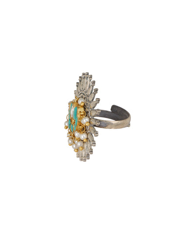 Sunburst Motif Decorative Oxidised Statement Ring | Stylika