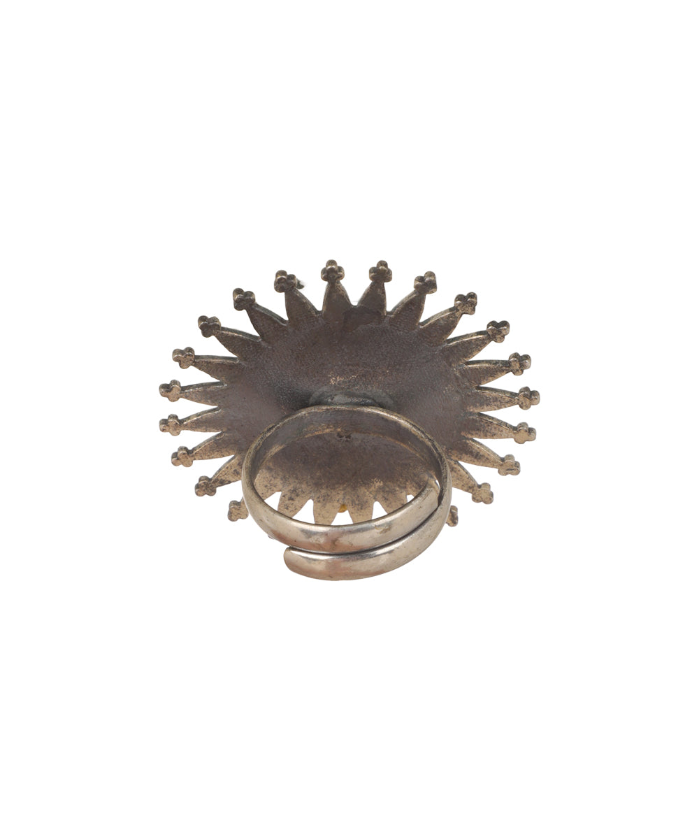 Sunburst Motif Decorative Oxidised Statement Ring | Stylika