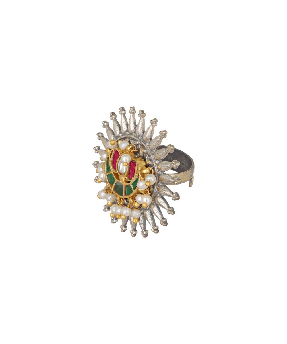 Sunburst Motif Decorative Oxidised Statement Ring | Stylika