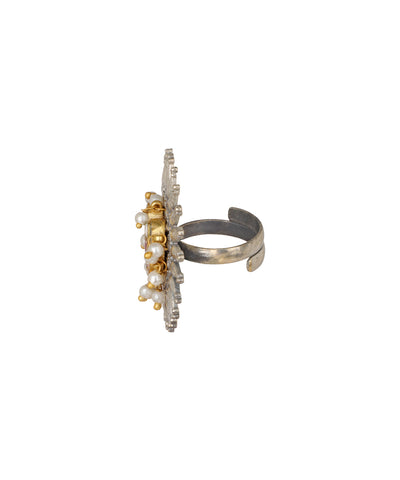 Sunburst Motif Decorative Oxidised Statement Ring | Stylika