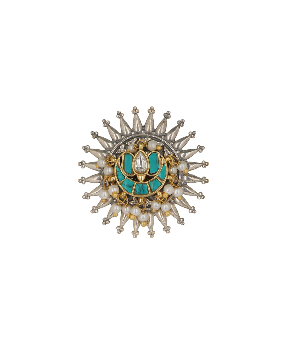 Sunburst Motif Decorative Oxidised Statement Ring | Stylika