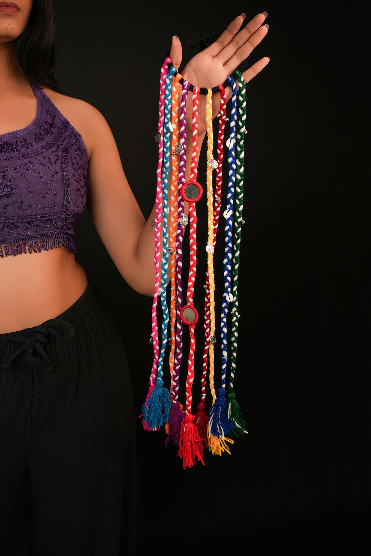 Multicolour Braided Tassel Hair Braids Navratri (Long) | Stylika