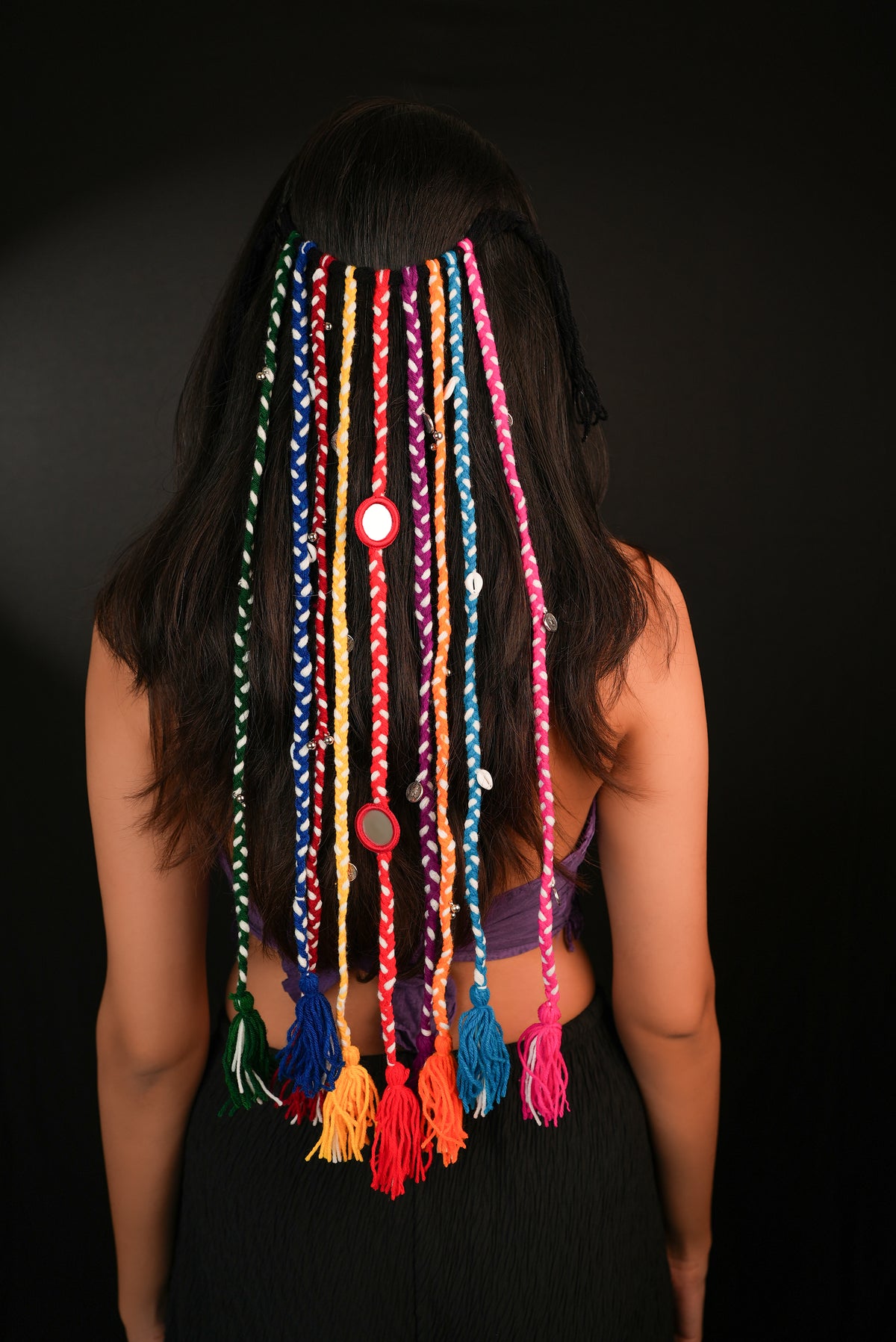 Multicolour Braided Tassel Hair Braids Navratri (Long) | Stylika