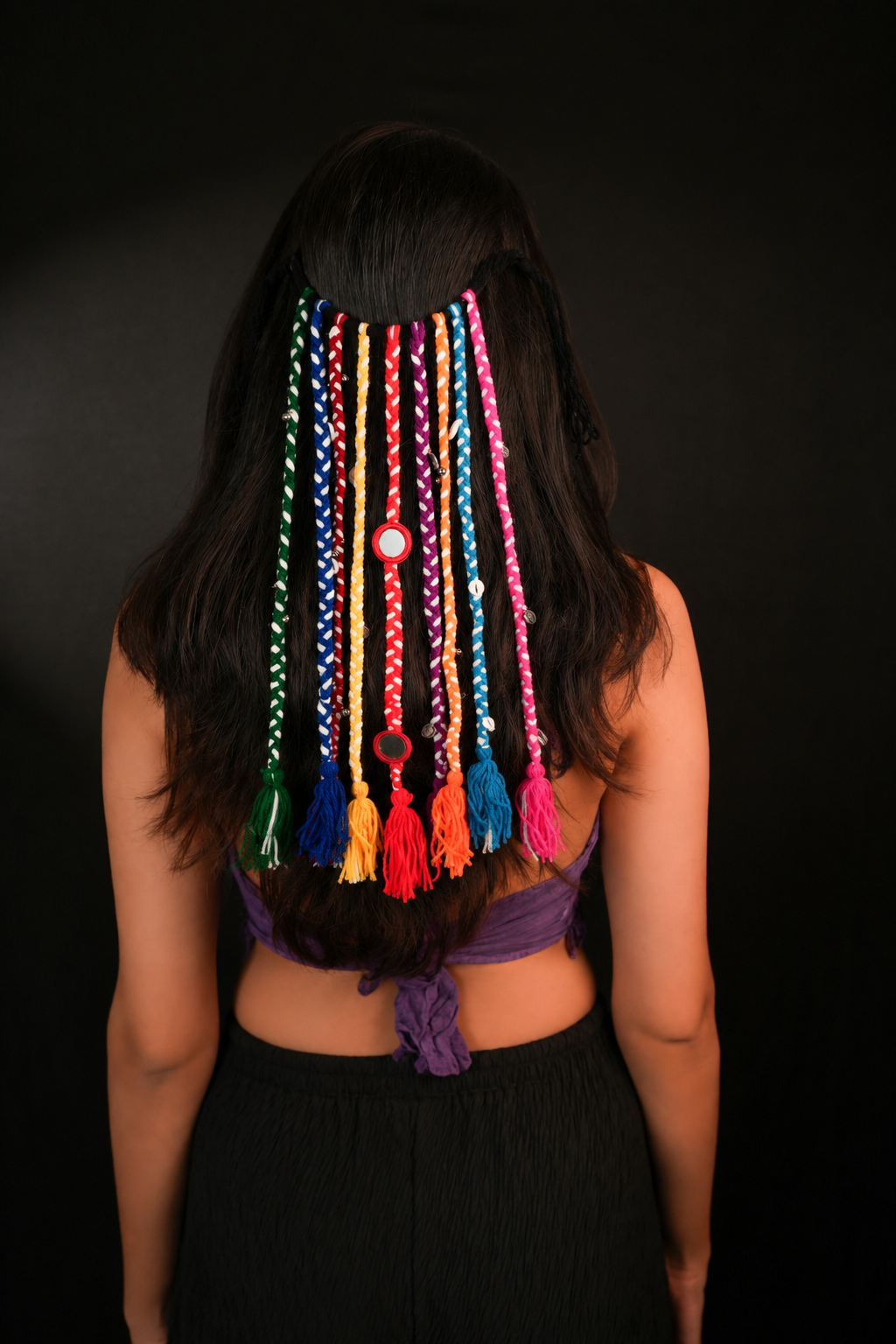 Multicolour Braided Tassel Hair Braids Navratri (Short) | Stylika