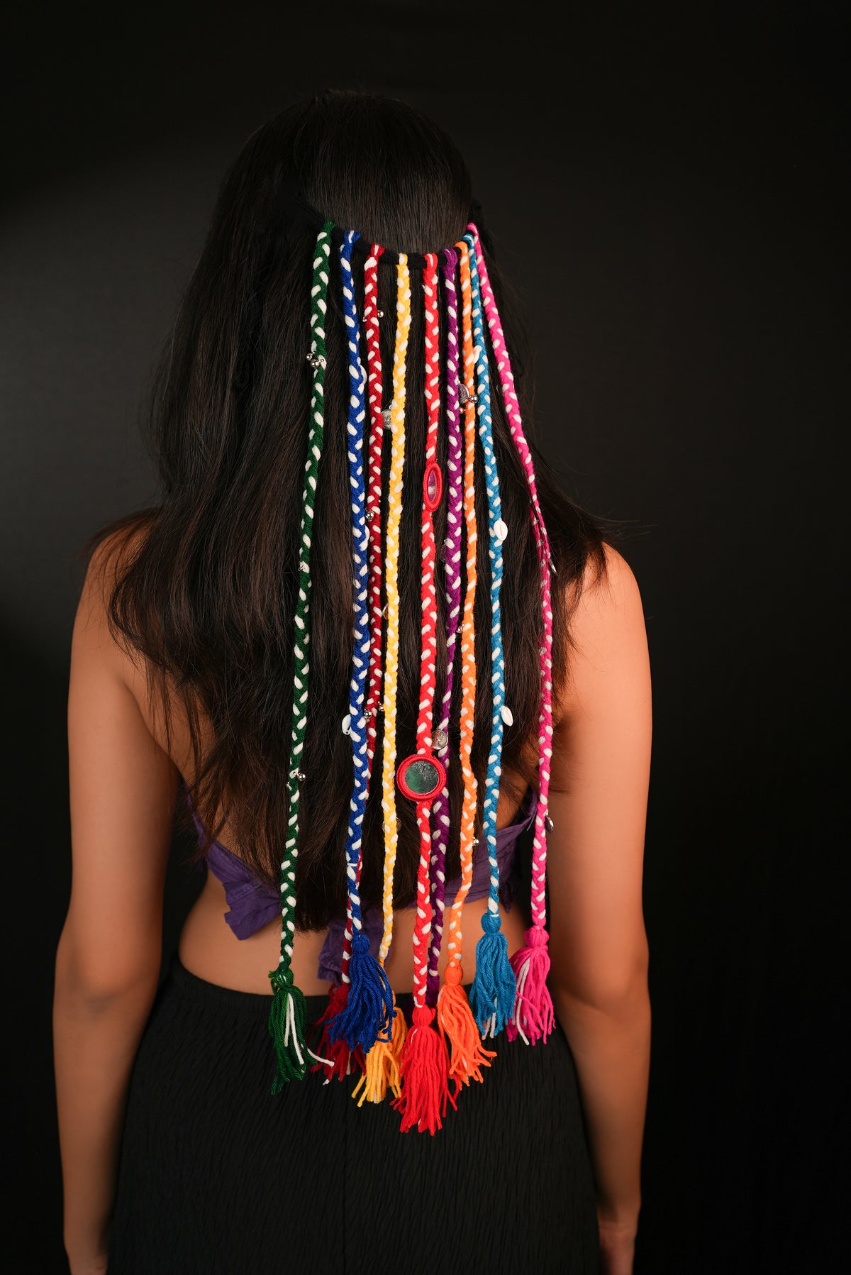Multicolour Braided Tassel Hair Braids Navratri (Long) | Stylika
