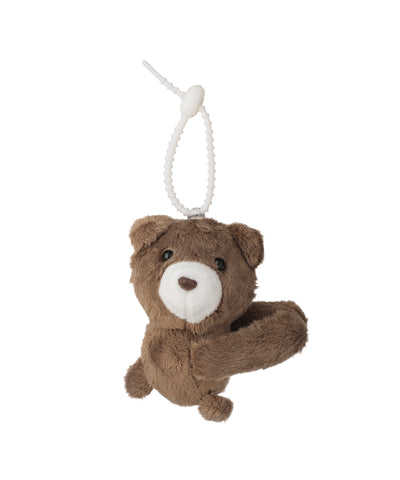 Brown plush teddy bear bag charm with white adjustable loop