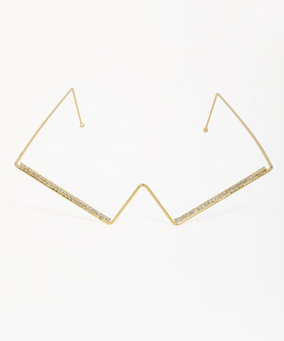Gold-tone facelet with geometric zigzag design and clear crystal accents