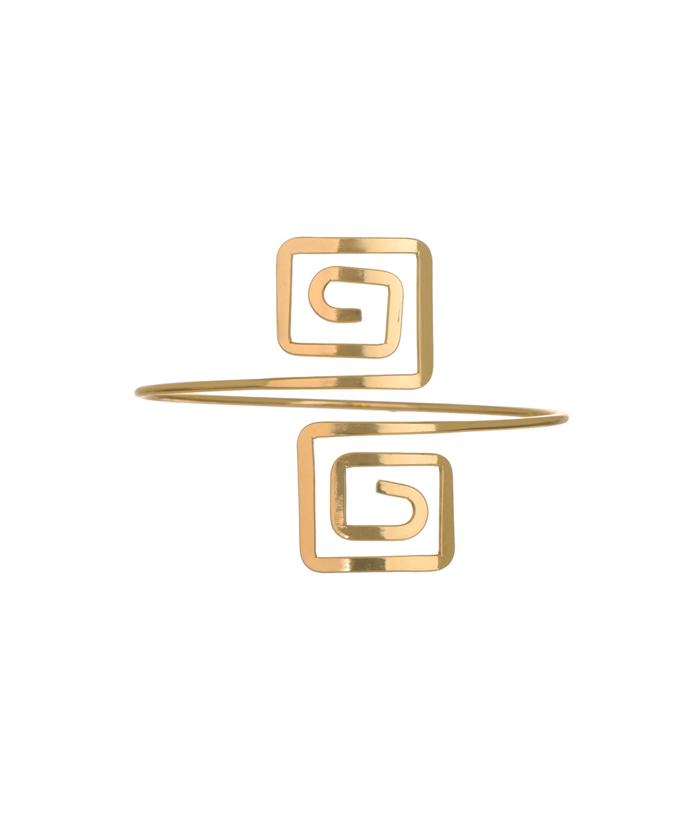 Gold-tone arm cuff with geometric square spiral design