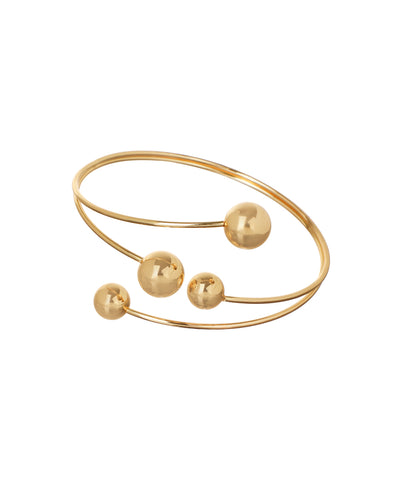 Gold-tone arm cuff with multi-sized polished spherical beads and open dual-band design