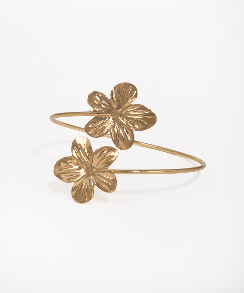 Gold-tone arm cuff with two textured floral designs