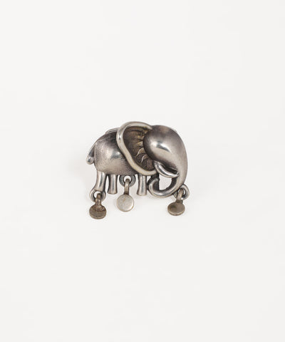 Oxidised ring with elephant motif and small hanging disc charms