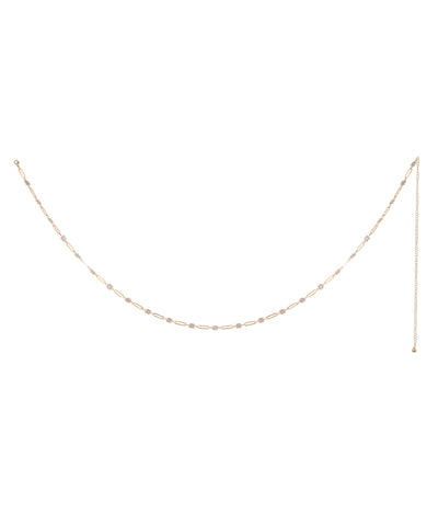 Gold-tone waist chain with alternating links and square shimmer details