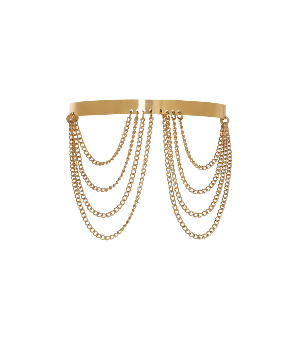 Gold-tone arm cuff with multiple draped chains