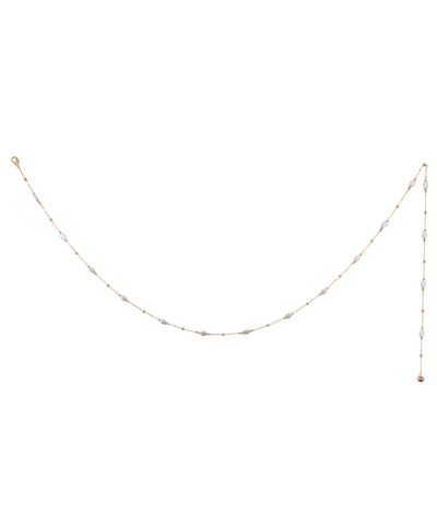 Gold-tone waist chain with marquise faux pearls and small metal beads
