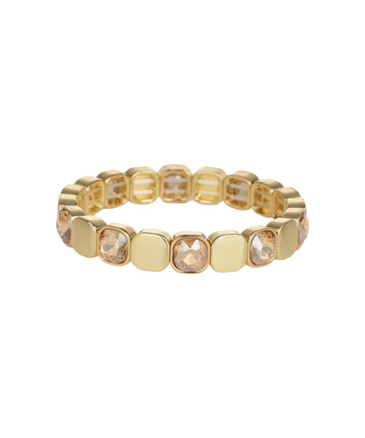 Gold-tone bracelet with alternating smooth and crystal-set square links