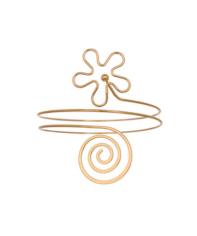 Gold-tone arm cuff with wire-frame floral and spiral design
