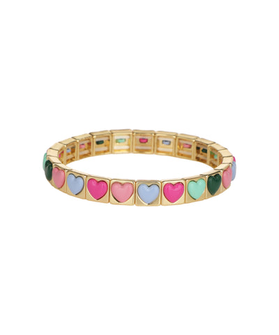 Gold-tone stretch bracelet with colorful heart links