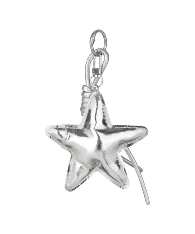 Silver-tone bag charm with puffy star shape, coiled rope detail, and keyring clip