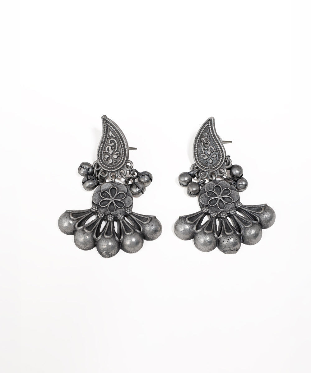 Oxidized drop earrings with paisley stud and tiered ghungroo design