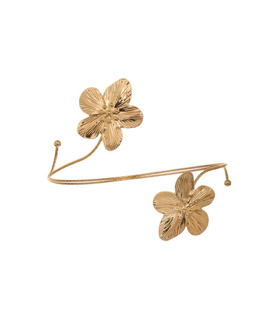Gold-tone arm cuff with two textured floral motifs