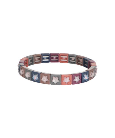 Multicolor geometric bracelet with star crystal inlays on square beads