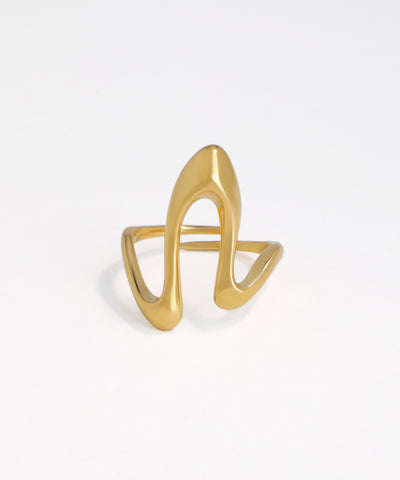 Gold-tone ring with a modern, sculptural open curve design